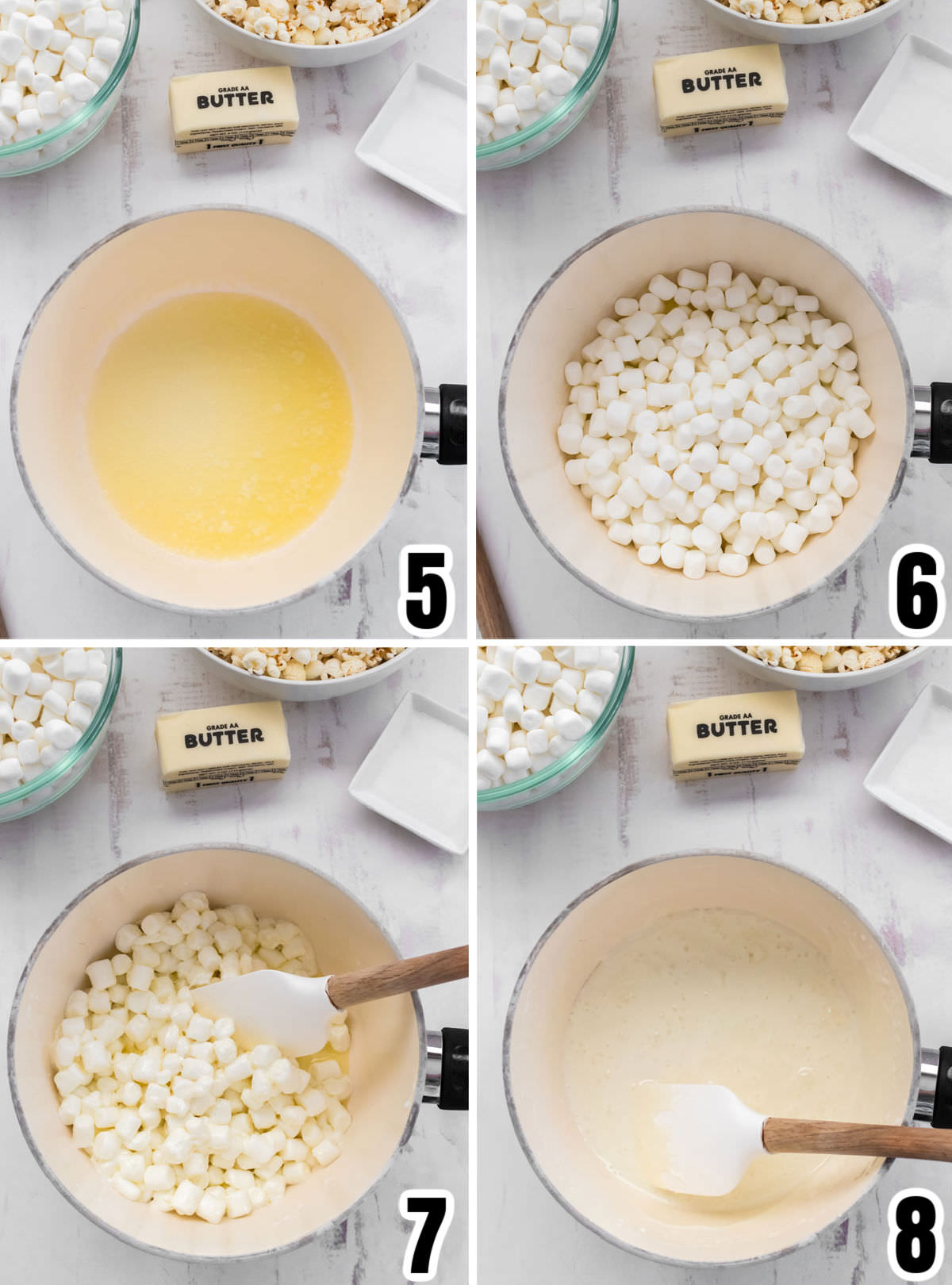 Collage image showing how to make the marshmallow mixture.