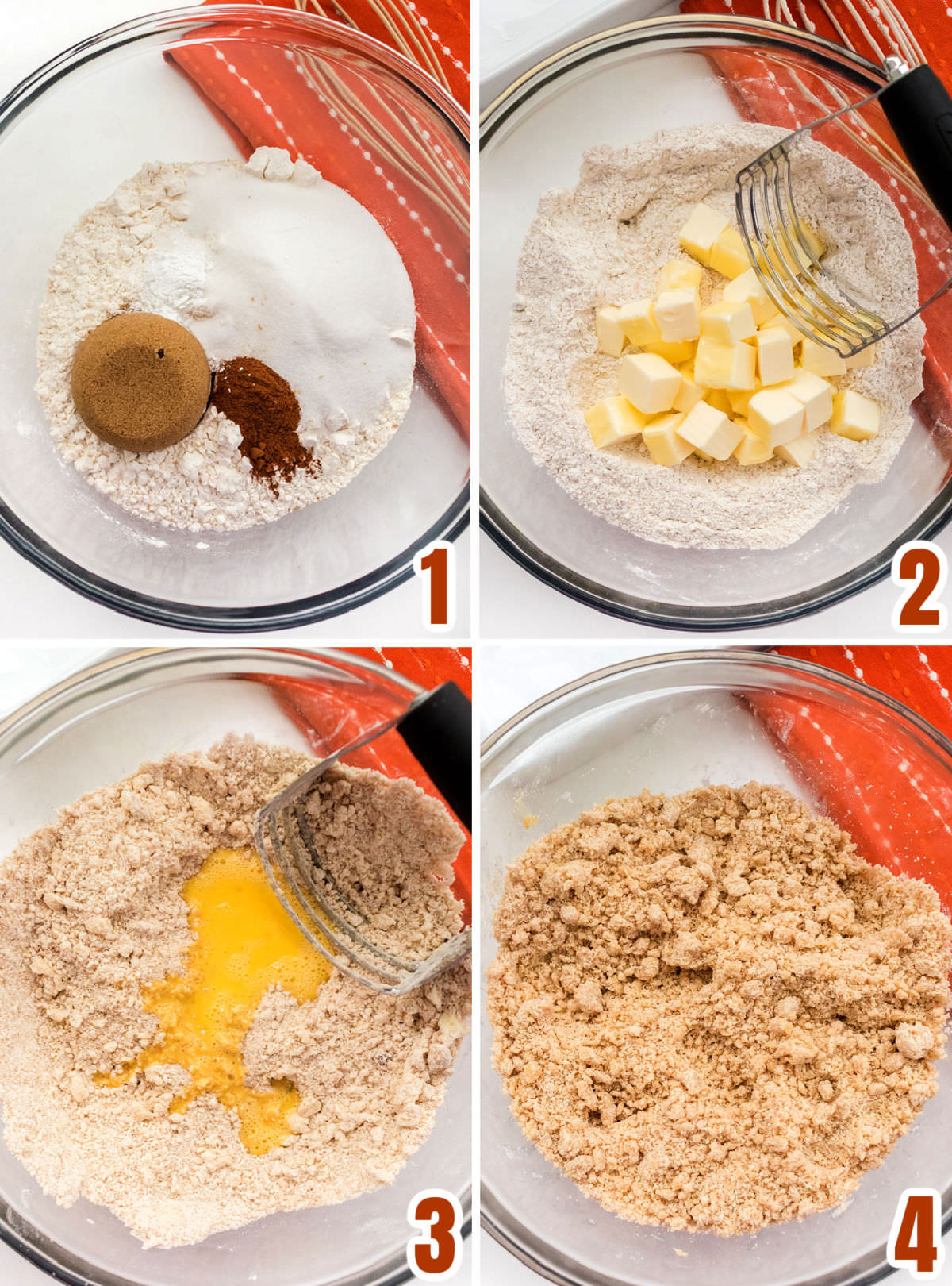 Collage image showing the steps for making the shortbread for the first layer of the Peach Cookie Bars.