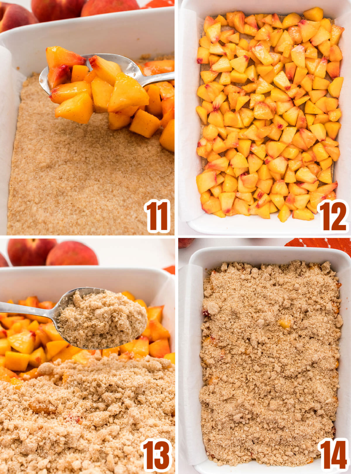 Collage image showing how to prepare the Peach Cookie Bars for the oven.
