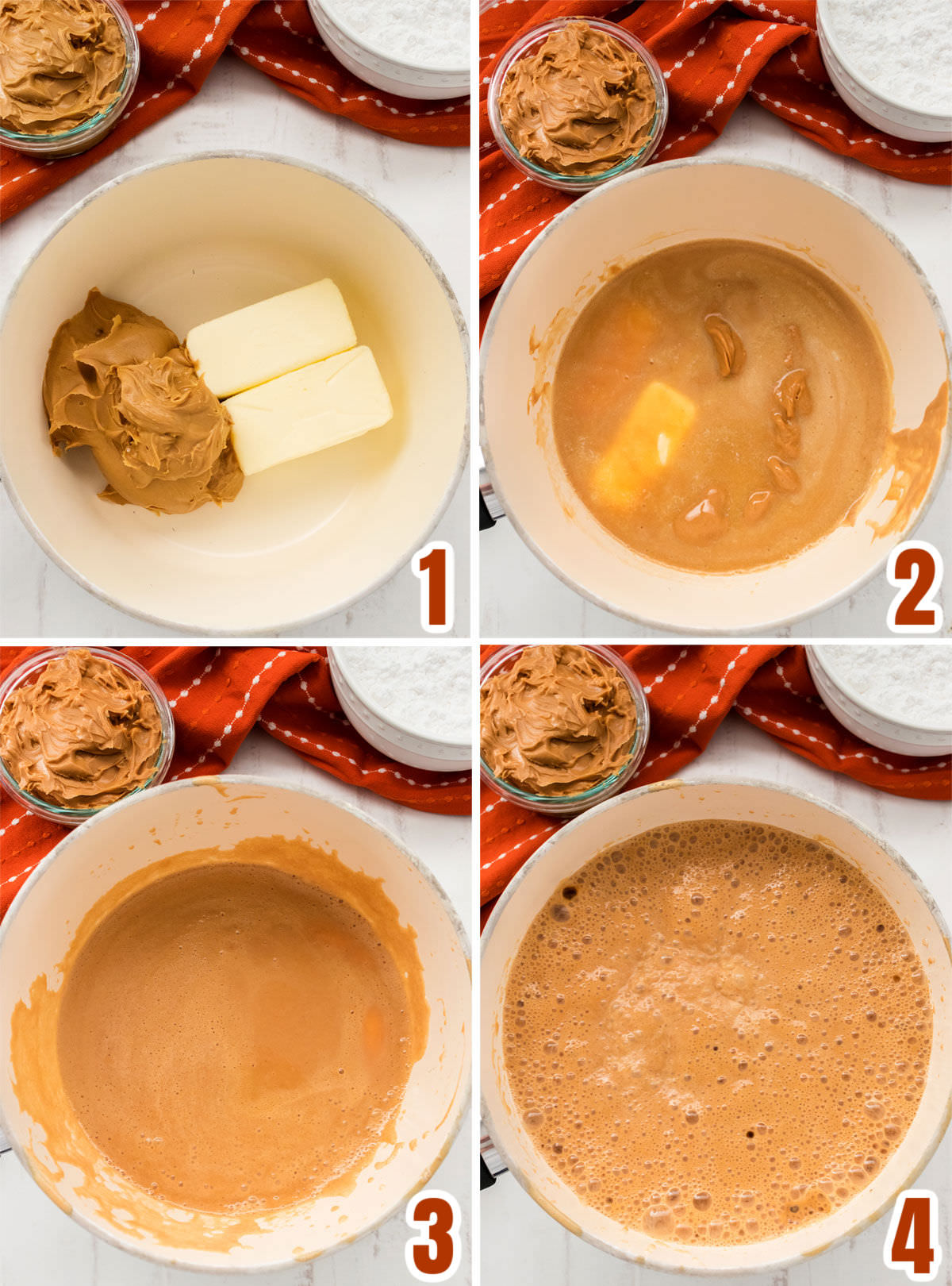 Collage image showing the steps for making the Easy Peanut Butter Fudge recipe.