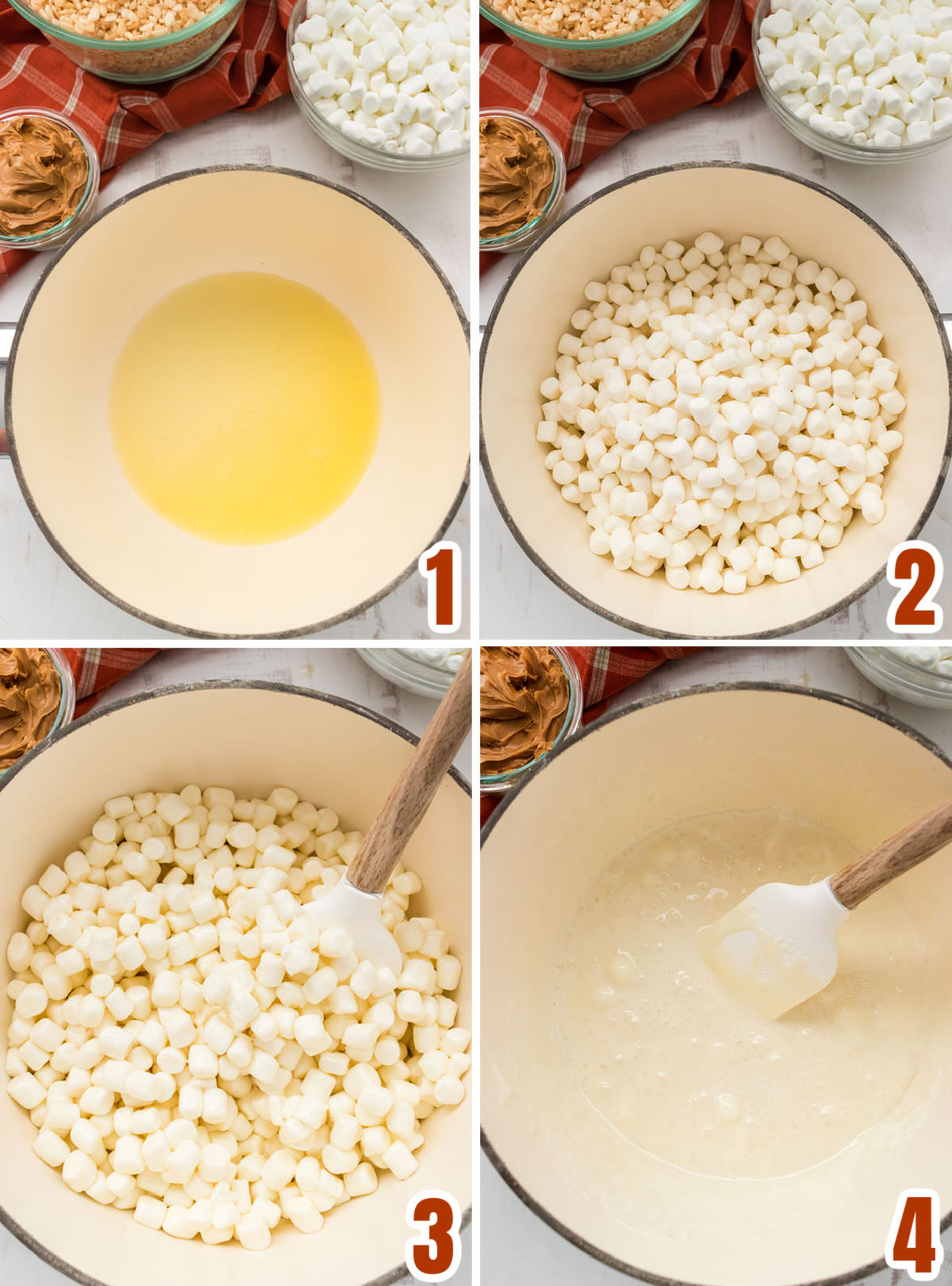 Collage image showing how to make the marshmallow mixture.