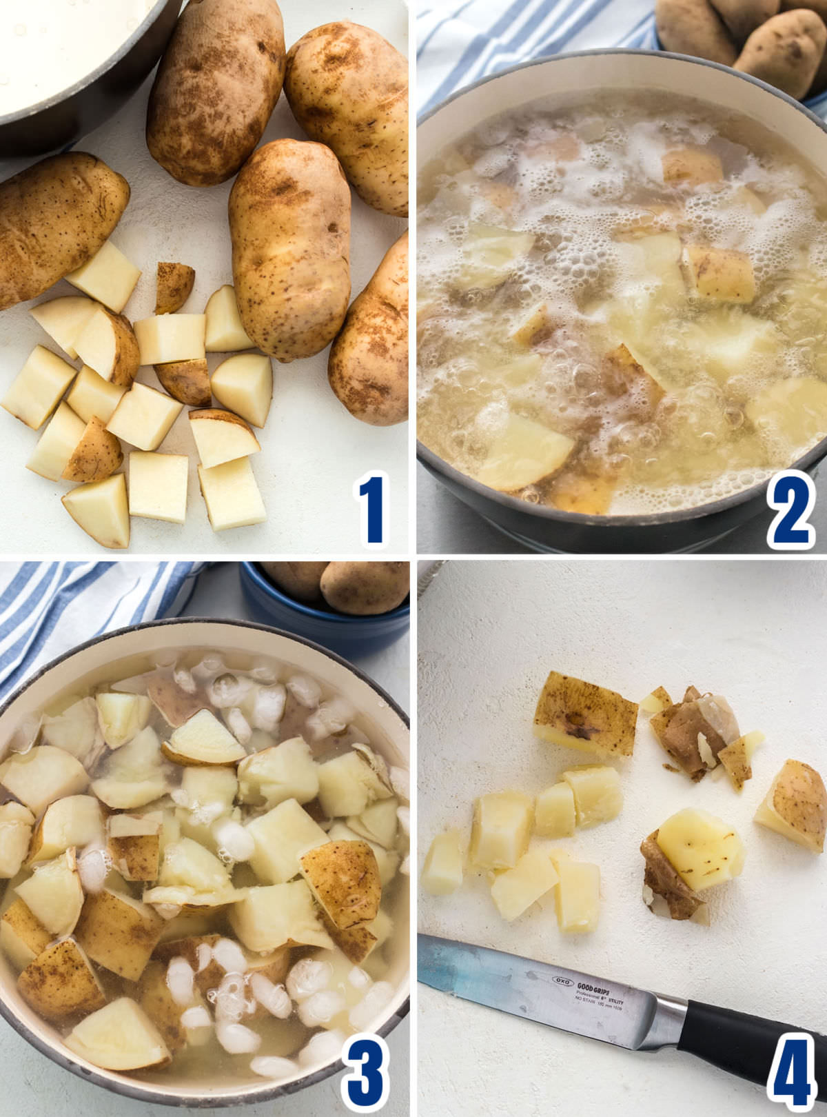 Collage image showing how to cook the potatoes.