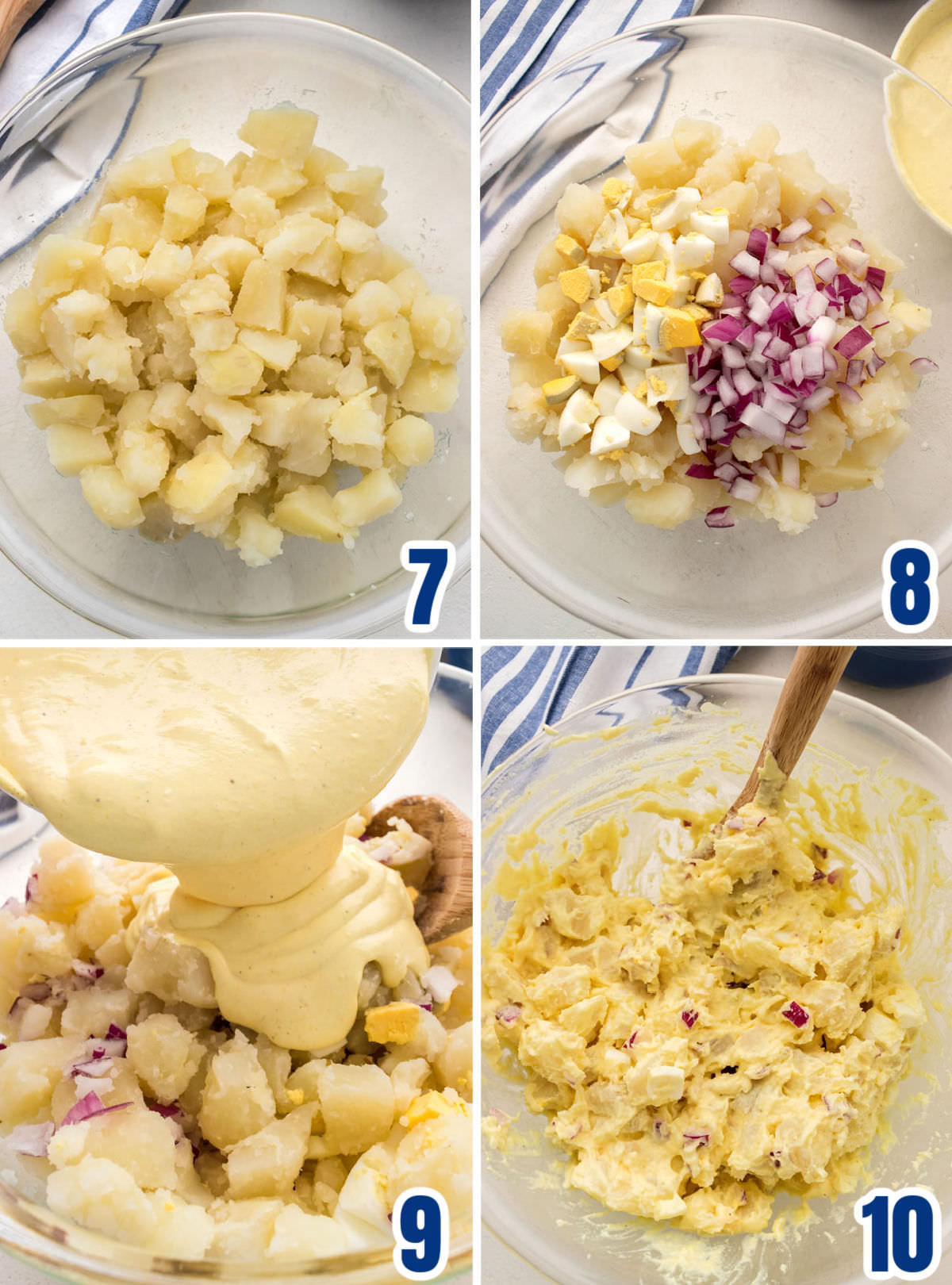 Collage image showing the steps required to assembling the salad.