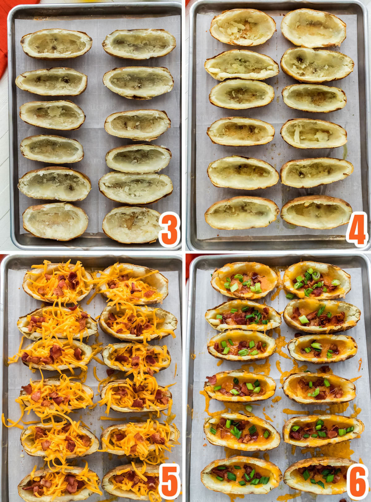 Collage image showing the steps for assembling the Potato Skins.