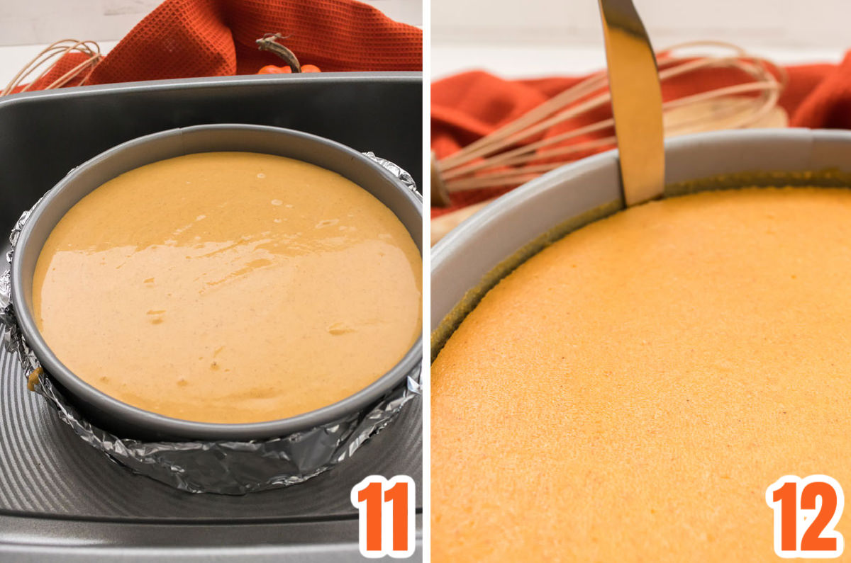 Collage image showing the steps for baking the cheesecake.