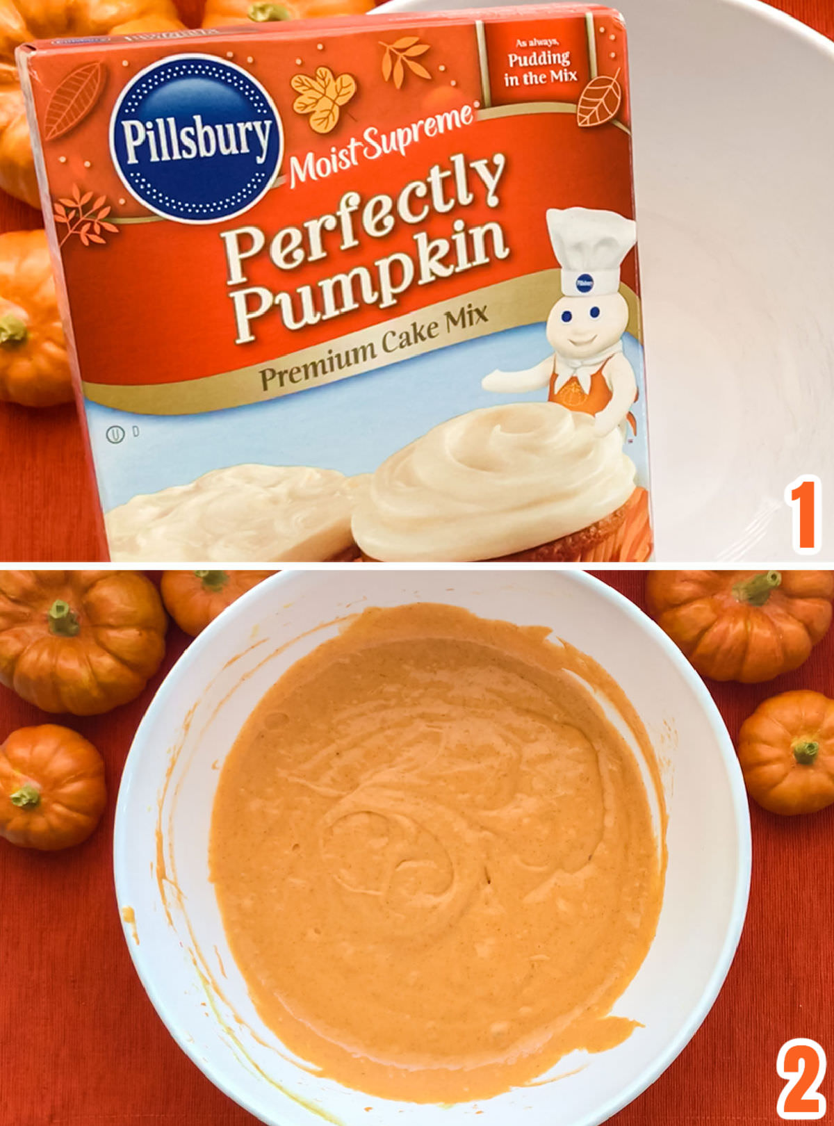 Collage image showing how to make the Pumpkin Cupcake batter.