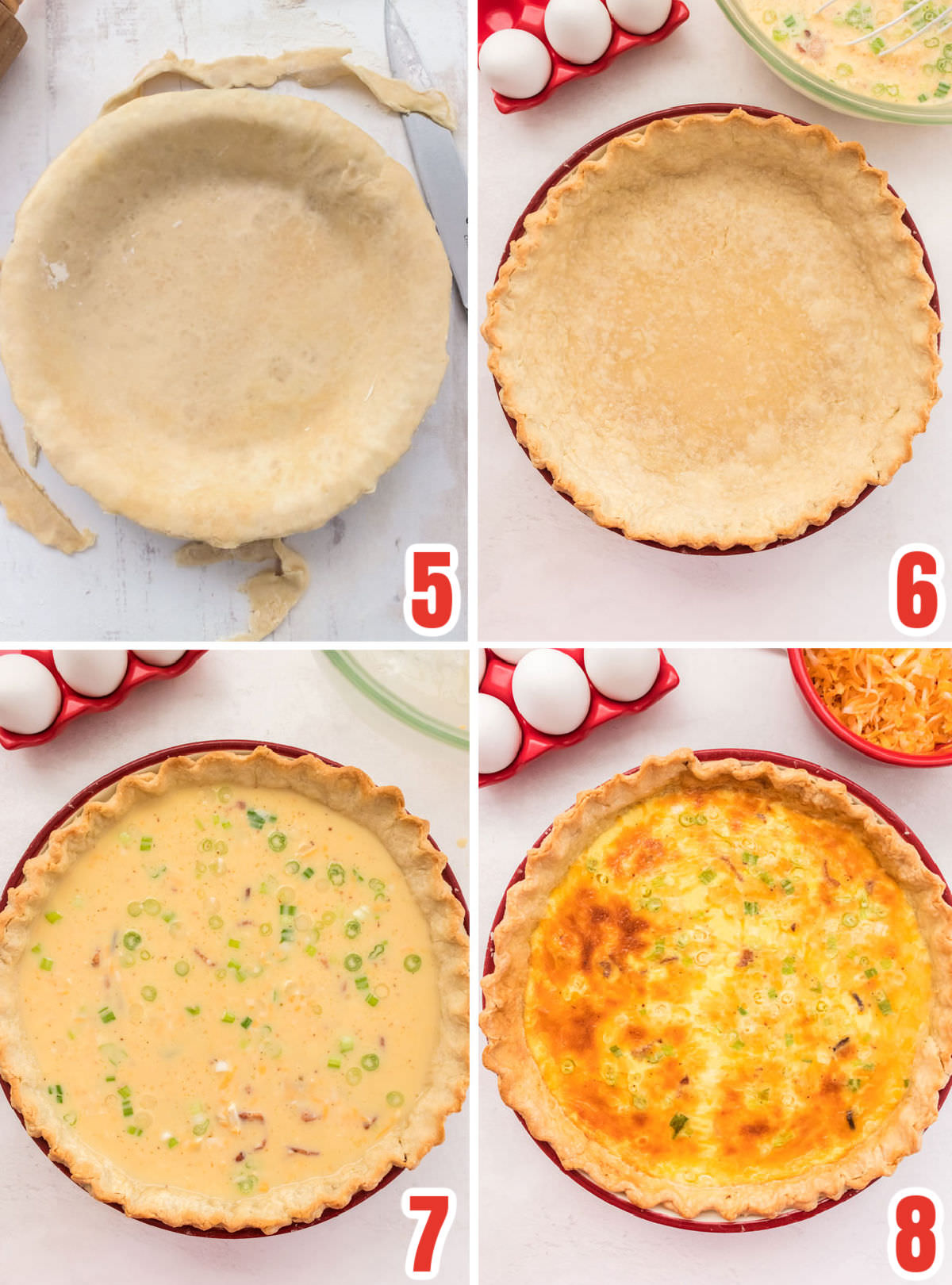 Collage image that shows exactly how to bake the Quiche Lorraine.