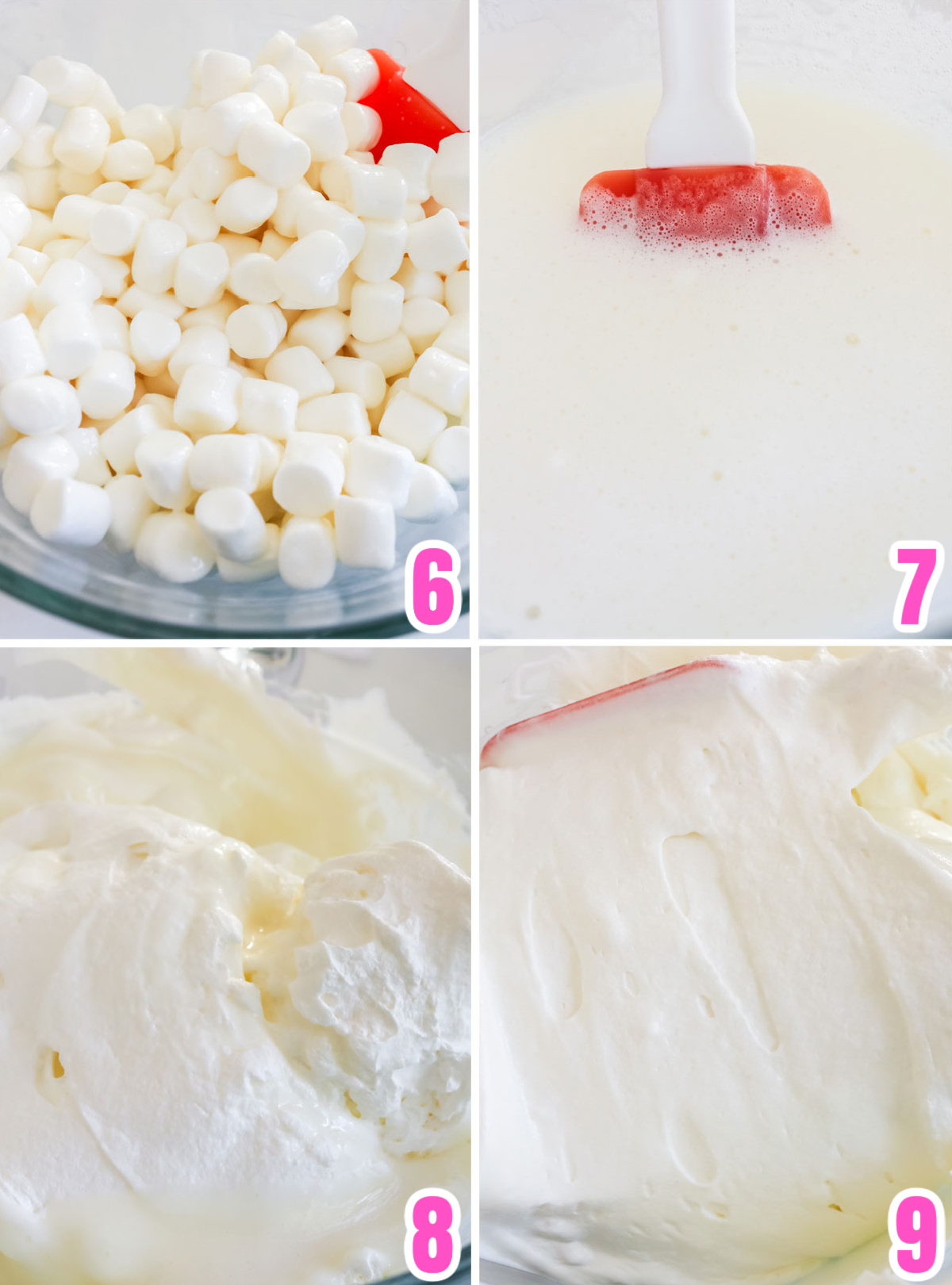 Collage image showing the steps for making the Marshmallow Filling for the S'more Pie.