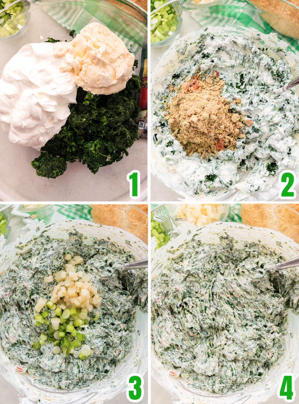 Collage image showing the steps you need to take to make Spinach Dip.