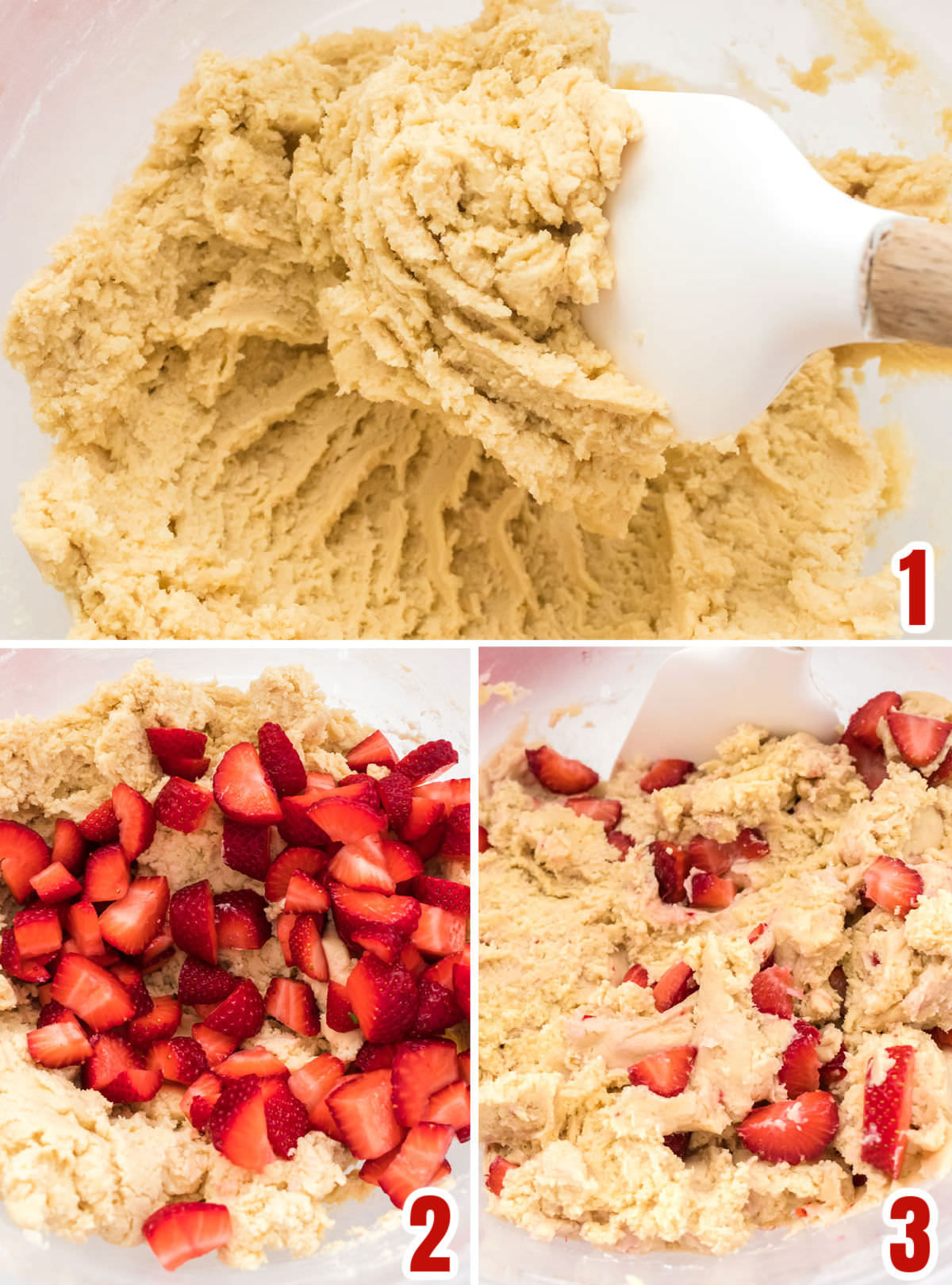 Collage image showing how to make the Strawberry Cookie dough.