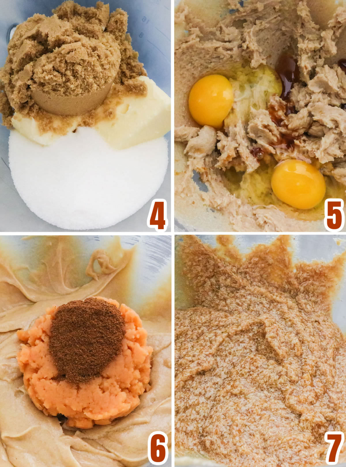 Collage image showing the steps for making the Sweet Potato Cookie dough.