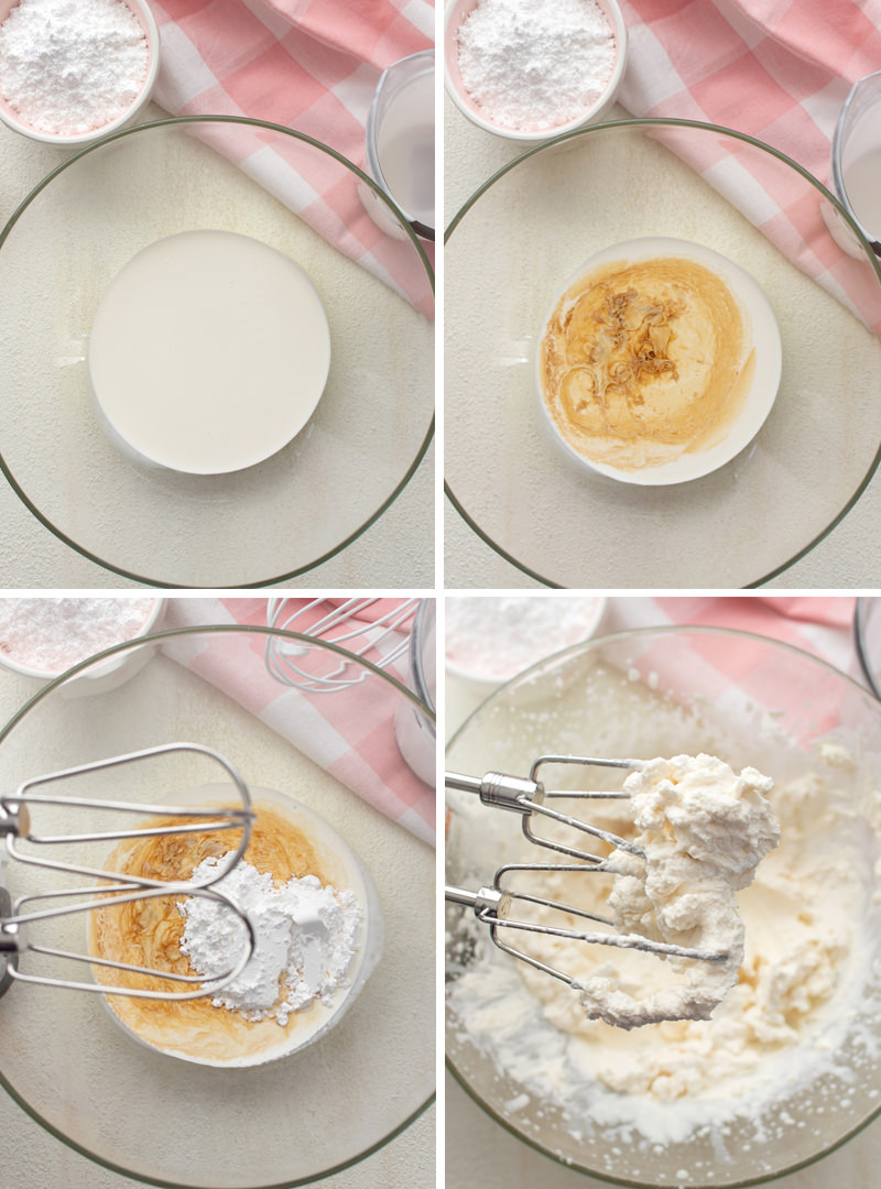 collage photo showing the step to make homemade whipped cream