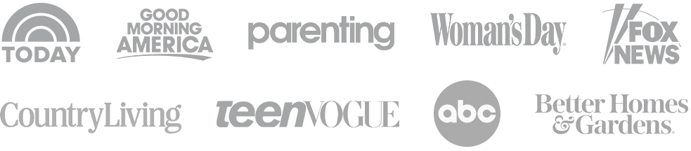 Press Logos: Today, GMA, Parenting, Woman's Day, FOX, Country Living, Teen Vogue, ABC, BH&G